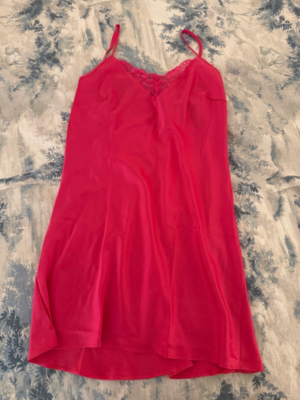 Red Satin Lace Trim Slip Dress